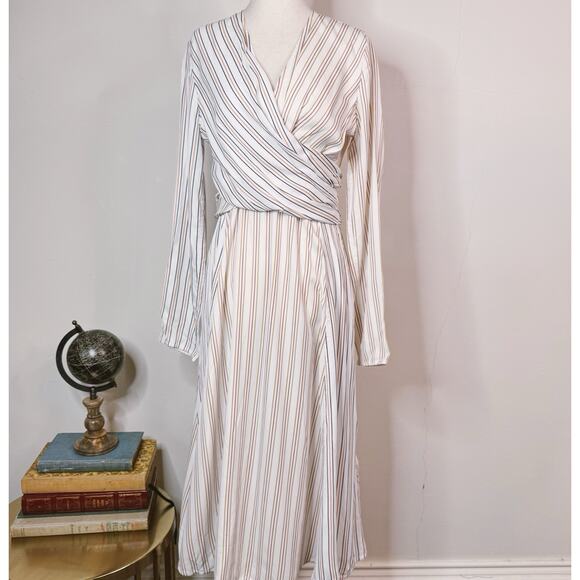 NWT Victoria Beckham Midi Dress Fluid Satin Stripe Draped Size 8 $2179 Fit Flare - Picture 1 of 12